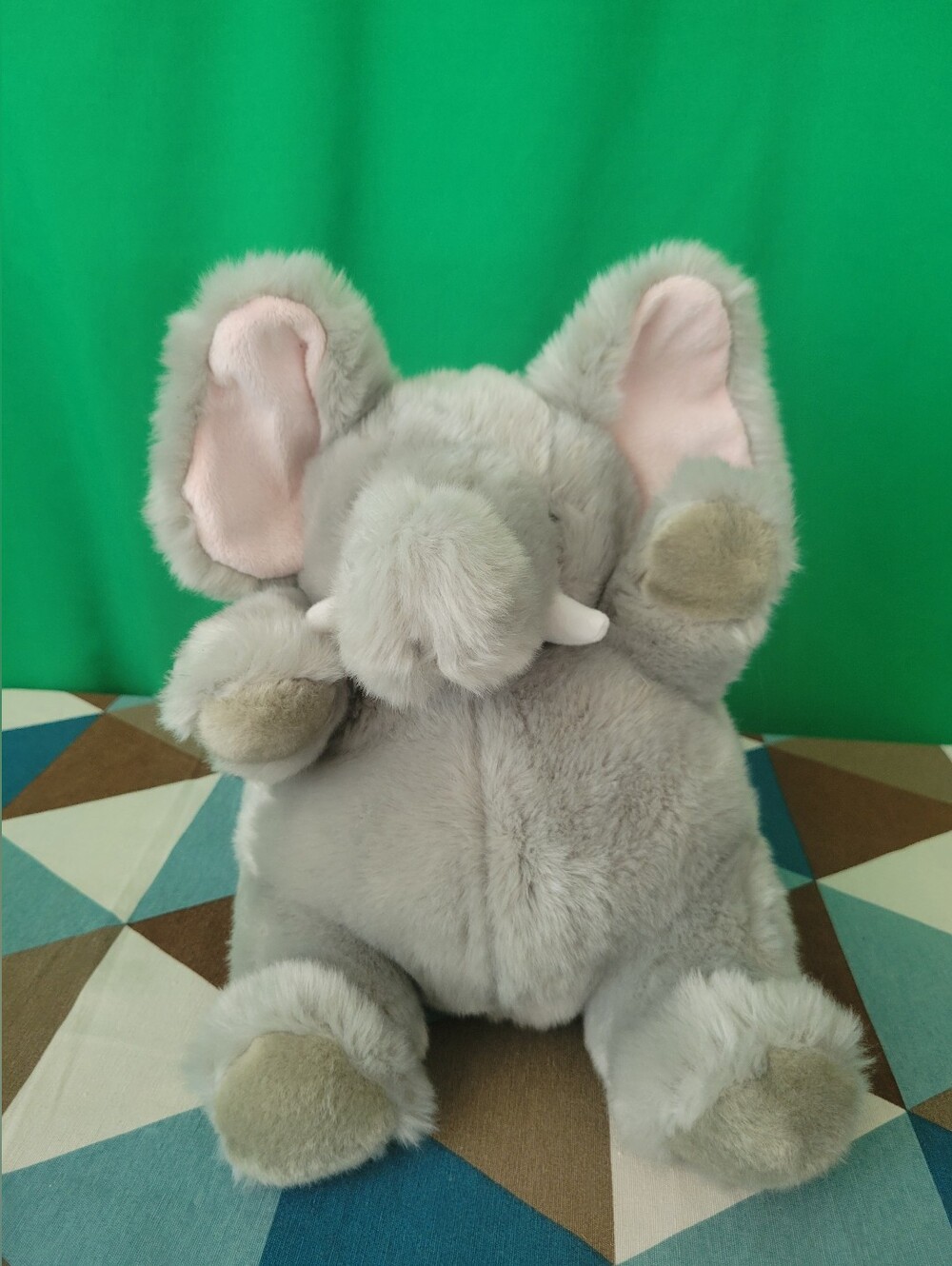 Unipak Gray Plumpee 12" Elephant Plush Stuffed Animal with Pink Ears - Plush Toy
